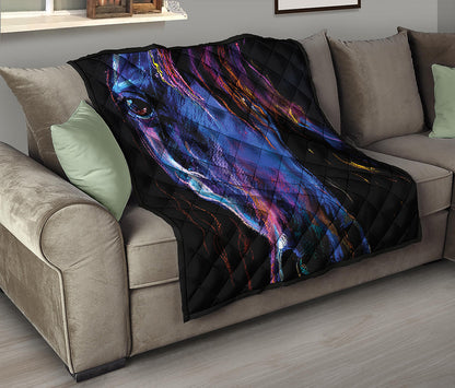 Dark Blue Horse Portrait Print Quilt