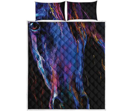 Dark Blue Horse Portrait Print Quilt Bed Set