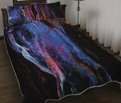 Dark Blue Horse Portrait Print Quilt Bed Set