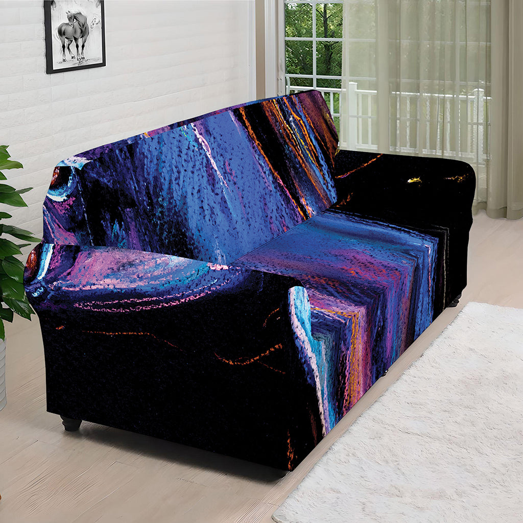 Dark Blue Horse Portrait Print Sofa Cover