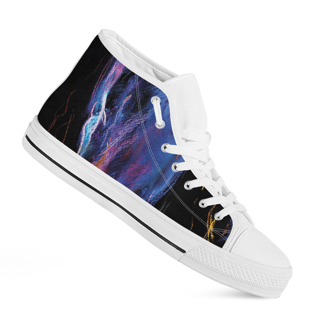 Dark Blue Horse Portrait Print White High Top Shoes