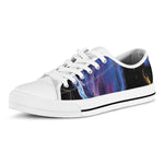 Dark Blue Horse Portrait Print White Low Top Shoes