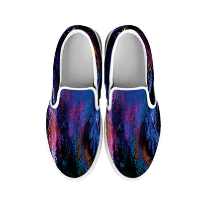 Dark Blue Horse Portrait Print White Slip On Shoes