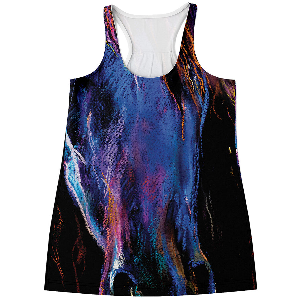 Dark Blue Horse Portrait Print Women's Racerback Tank Top