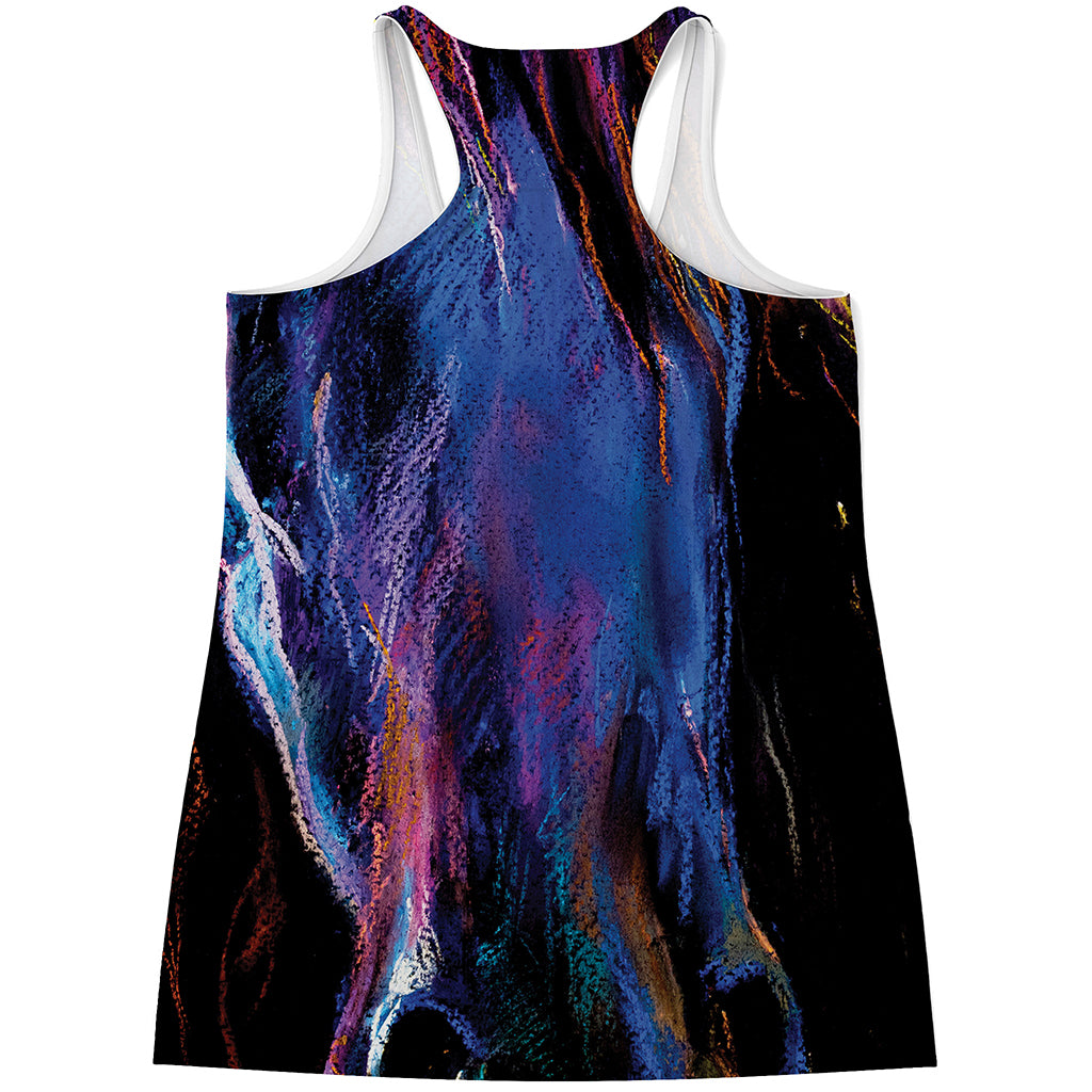 Dark Blue Horse Portrait Print Women's Racerback Tank Top