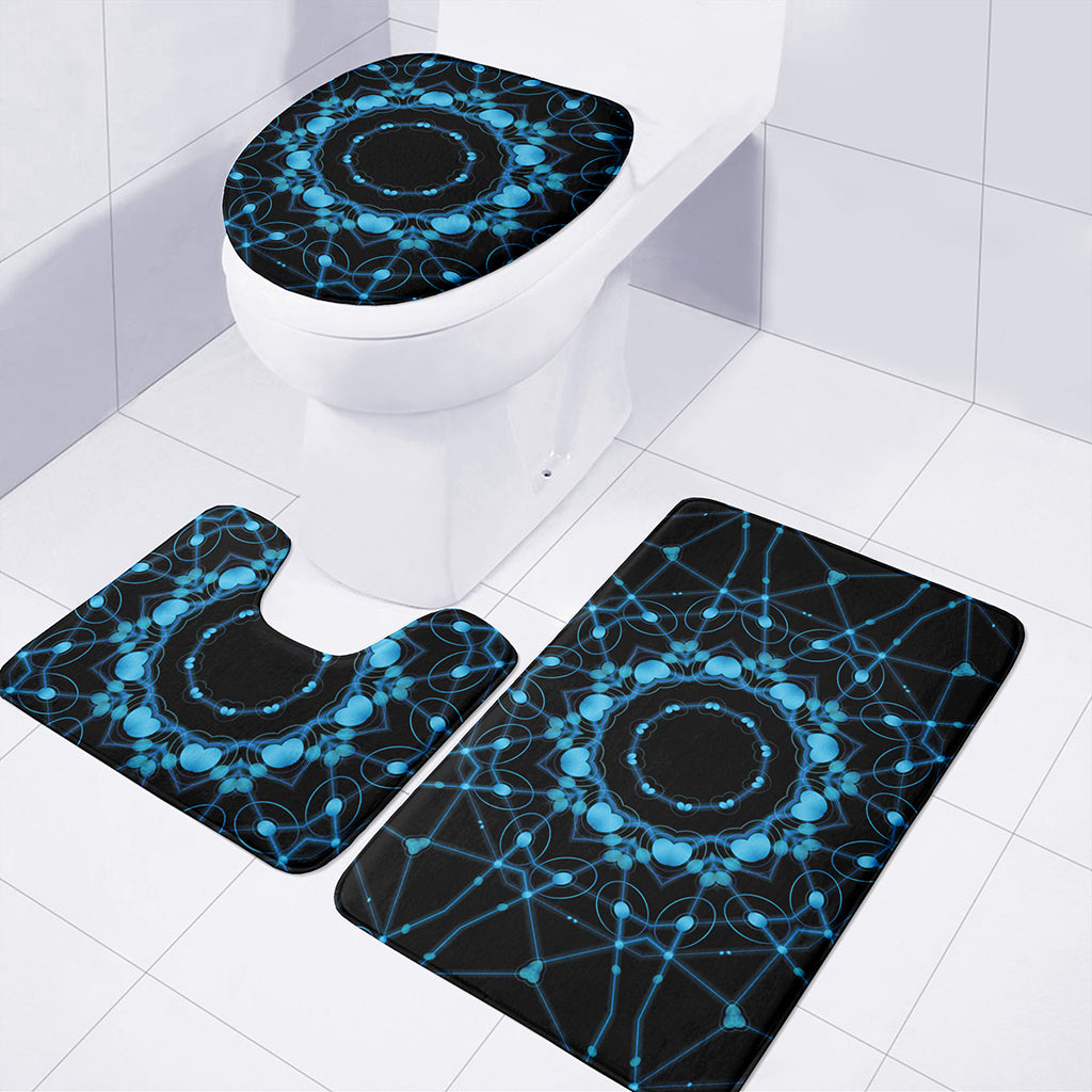 Dark Blue Kaleidoscope Print 3 Piece Bath Mat Set