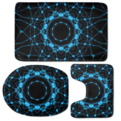 Dark Blue Kaleidoscope Print 3 Piece Bath Mat Set
