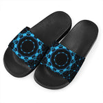 Dark Blue Kaleidoscope Print Black Slide Sandals