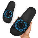 Dark Blue Kaleidoscope Print Black Slide Sandals