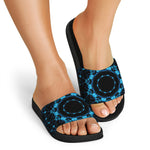 Dark Blue Kaleidoscope Print Black Slide Sandals