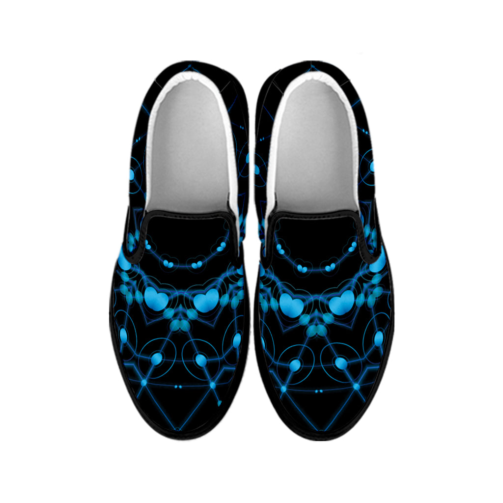 Dark Blue Kaleidoscope Print Black Slip On Shoes
