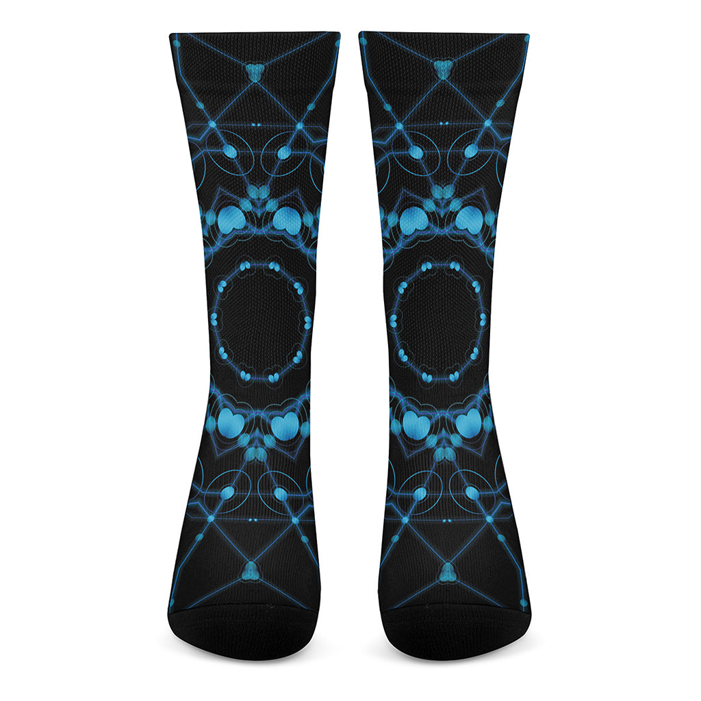 Dark Blue Kaleidoscope Print Crew Socks