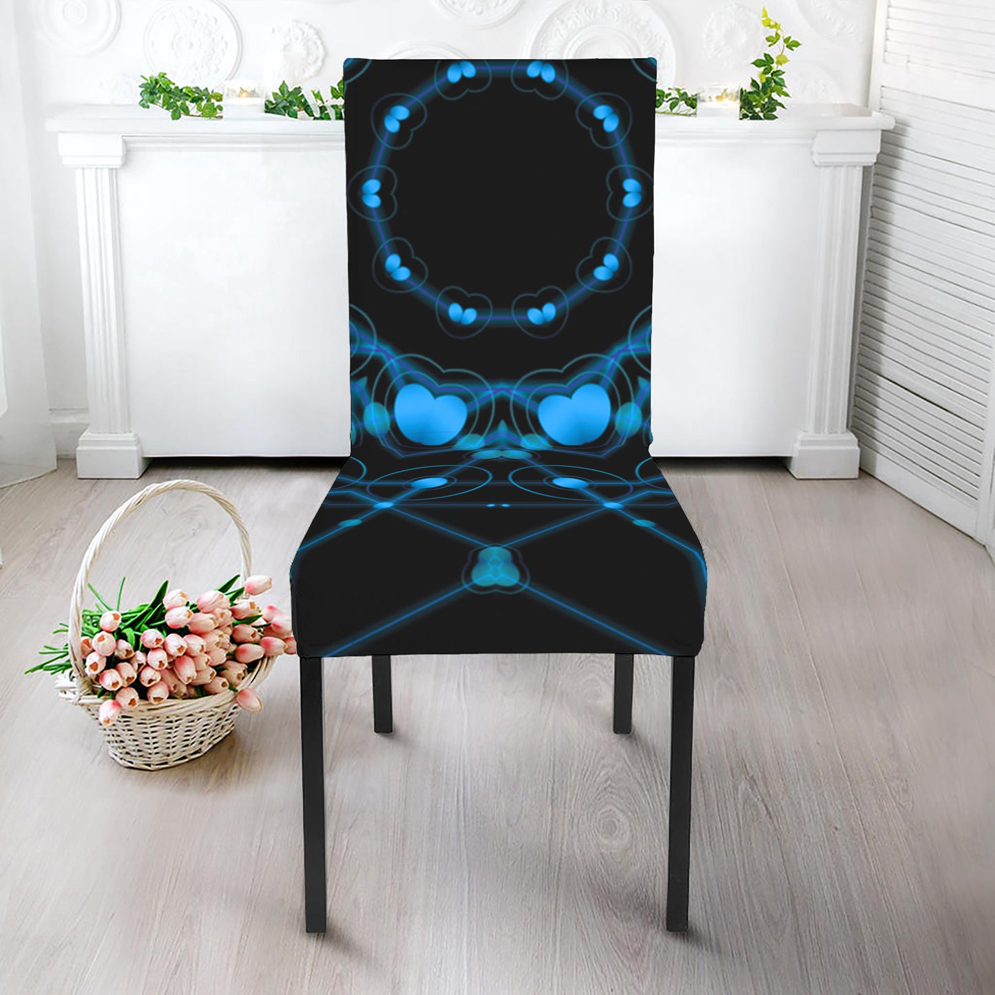 Dark Blue Kaleidoscope Print Dining Chair Slipcover