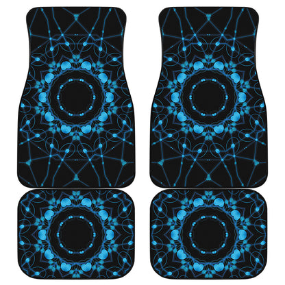 Dark Blue Kaleidoscope Print Front and Back Car Floor Mats
