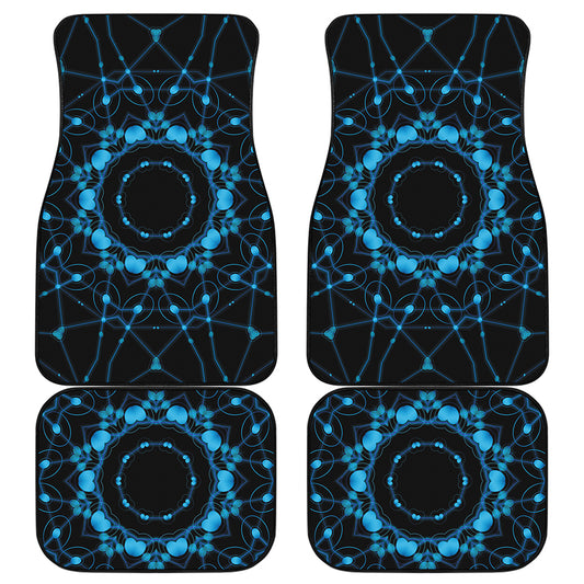 Dark Blue Kaleidoscope Print Front and Back Car Floor Mats