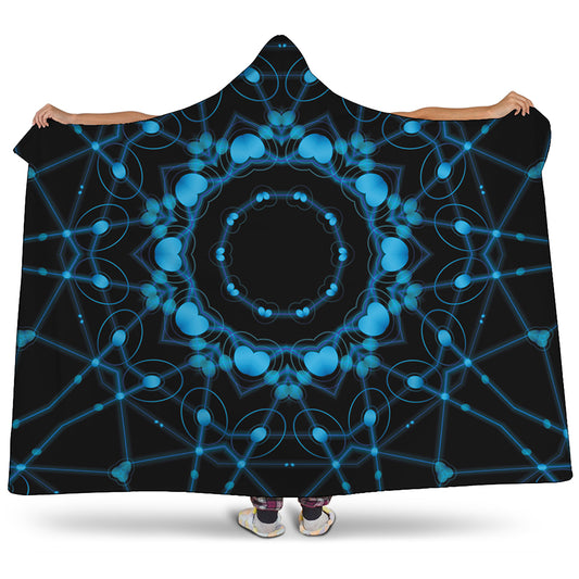 Dark Blue Kaleidoscope Print Hooded Blanket
