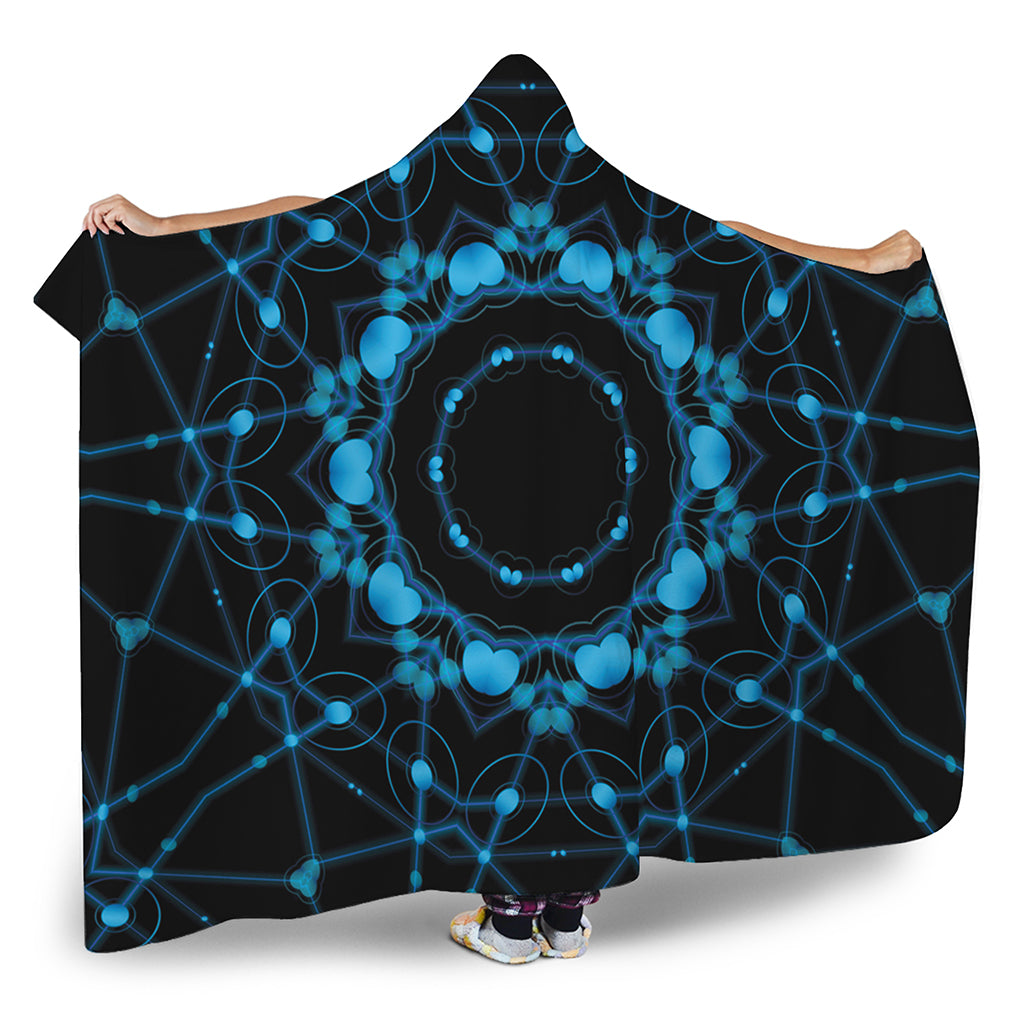 Dark Blue Kaleidoscope Print Hooded Blanket