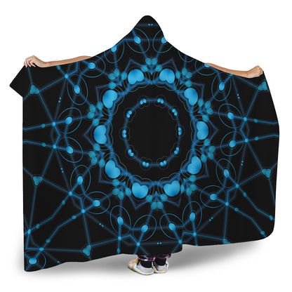Dark Blue Kaleidoscope Print Hooded Blanket