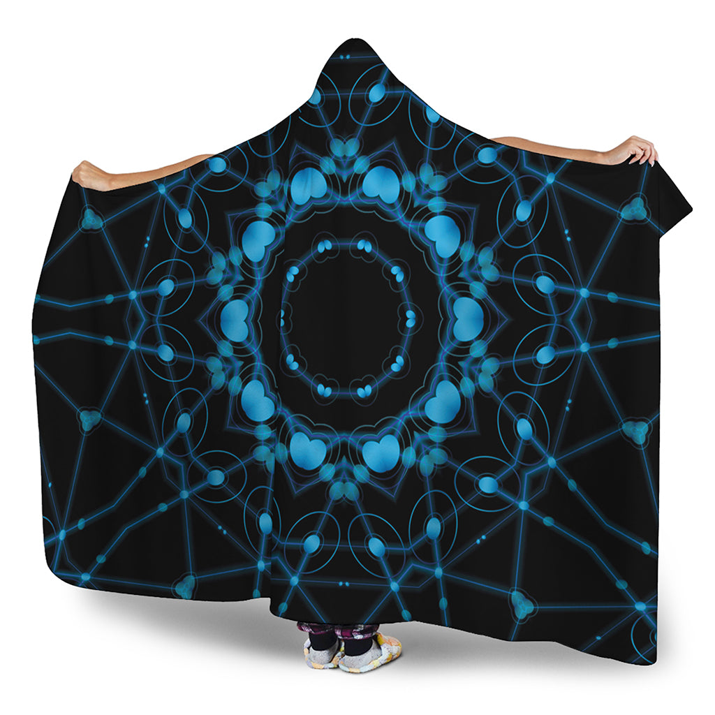 Dark Blue Kaleidoscope Print Hooded Blanket