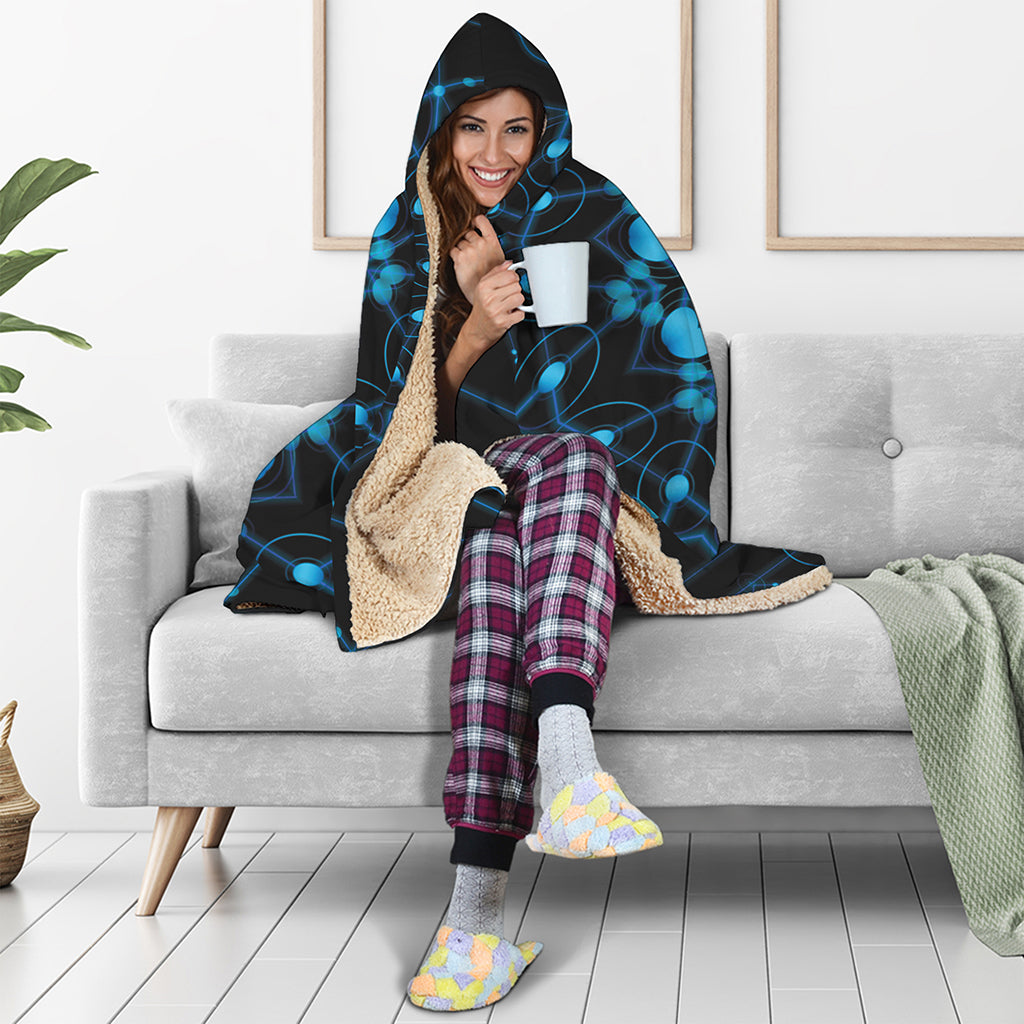 Dark Blue Kaleidoscope Print Hooded Blanket