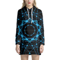 Dark Blue Kaleidoscope Print Pullover Hoodie Dress