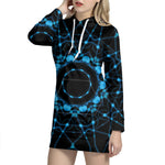 Dark Blue Kaleidoscope Print Hoodie Dress