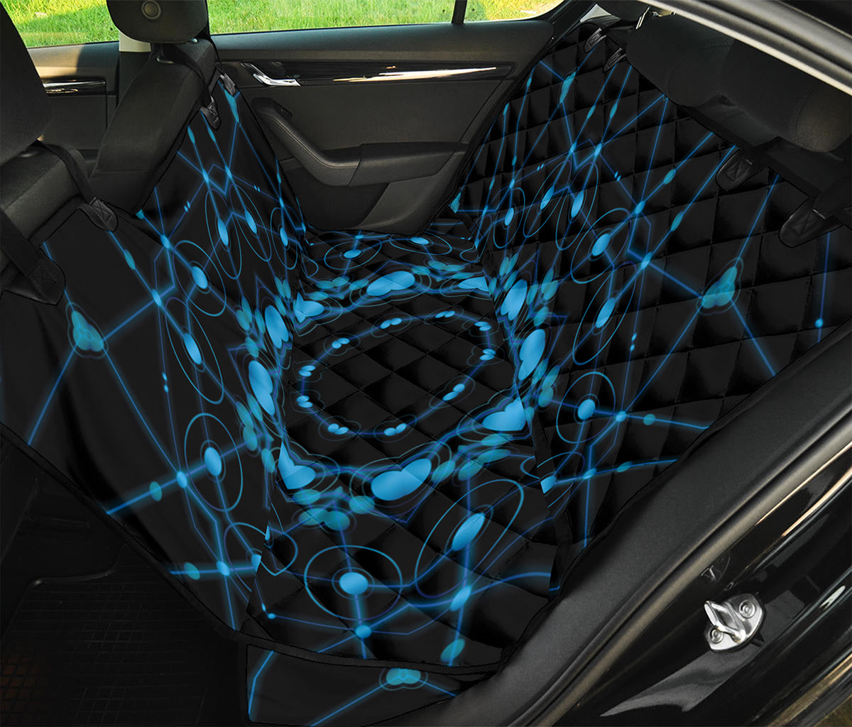 Dark Blue Kaleidoscope Print Pet Car Back Seat Cover