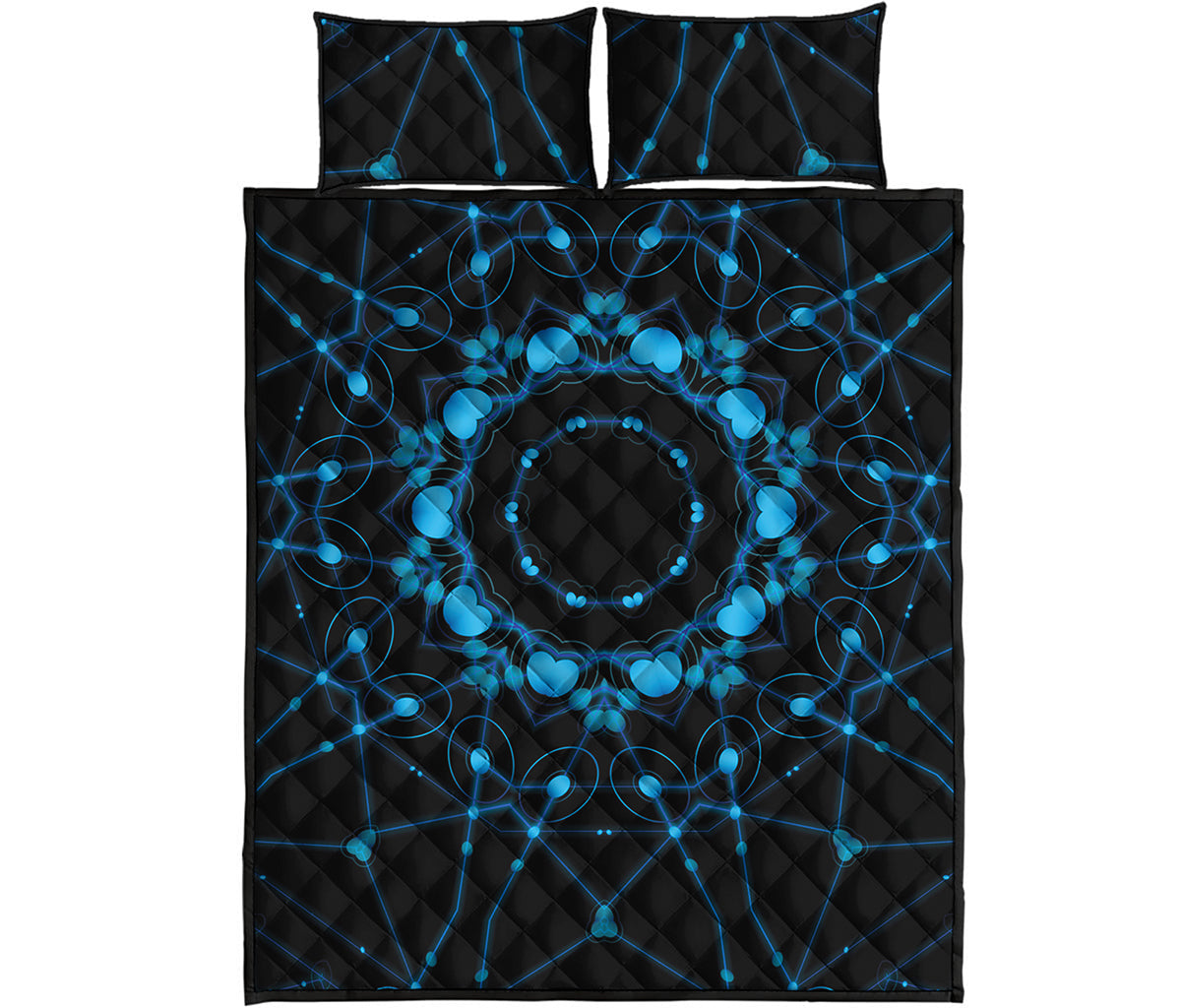 Dark Blue Kaleidoscope Print Quilt Bed Set