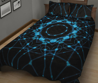 Dark Blue Kaleidoscope Print Quilt Bed Set
