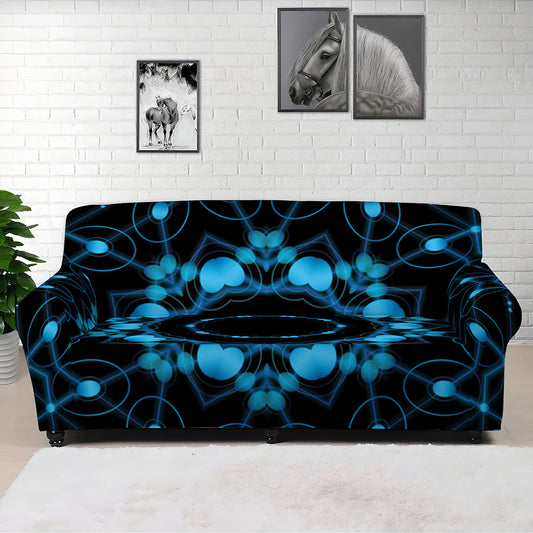 Dark Blue Kaleidoscope Print Sofa Cover