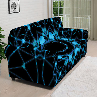 Dark Blue Kaleidoscope Print Sofa Cover