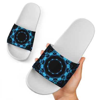 Dark Blue Kaleidoscope Print White Slide Sandals