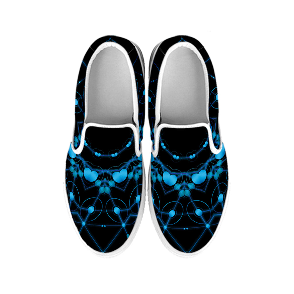 Dark Blue Kaleidoscope Print White Slip On Shoes