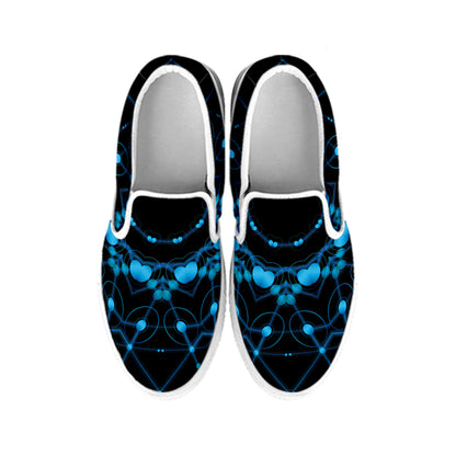 Dark Blue Kaleidoscope Print White Slip On Shoes