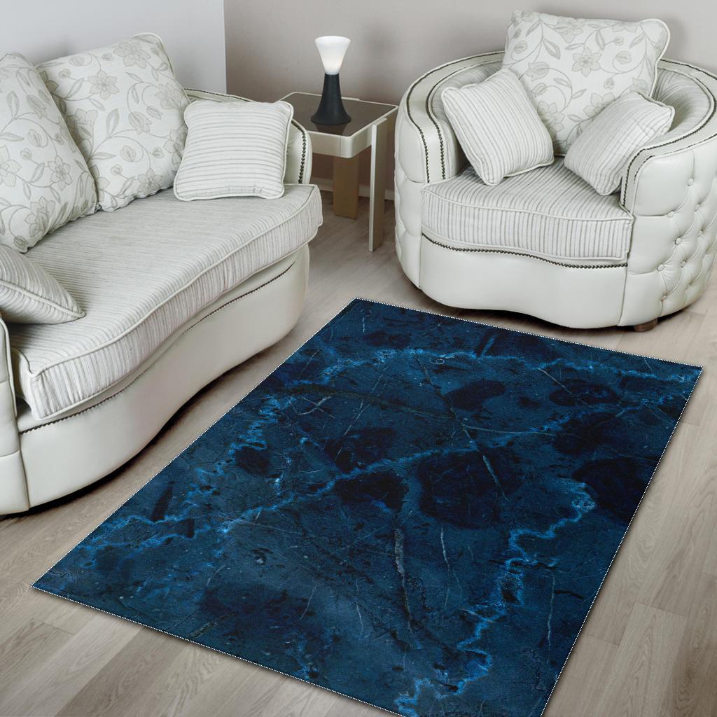 Dark Blue Marble Print Area Rug GearFrost