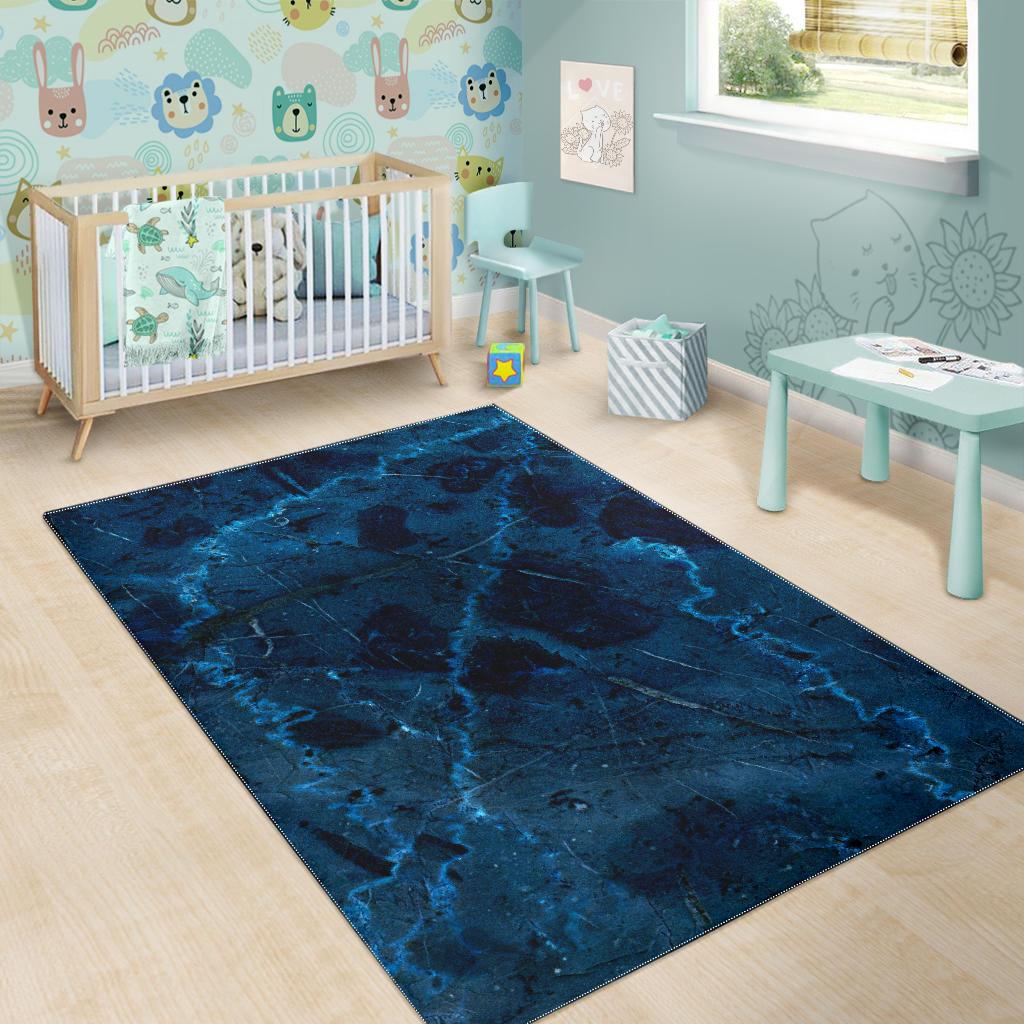 Dark Blue Marble Print Area Rug GearFrost