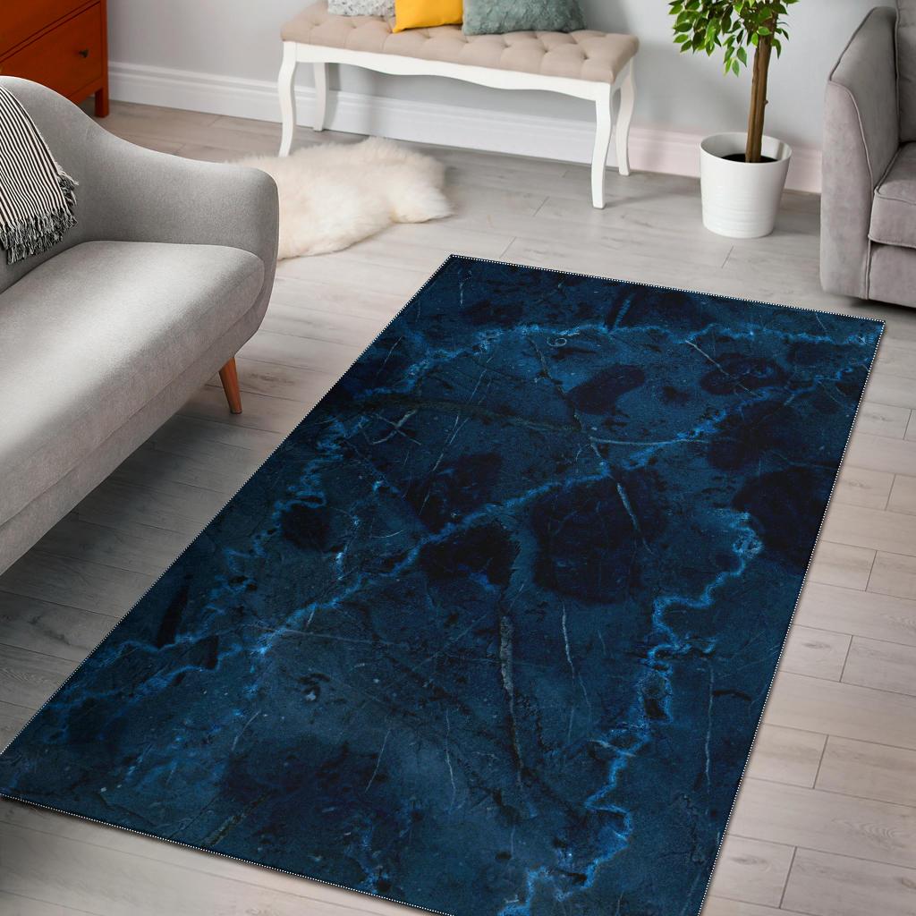 Dark Blue Marble Print Area Rug GearFrost