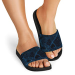 Dark Blue Marble Print Black Slide Sandals