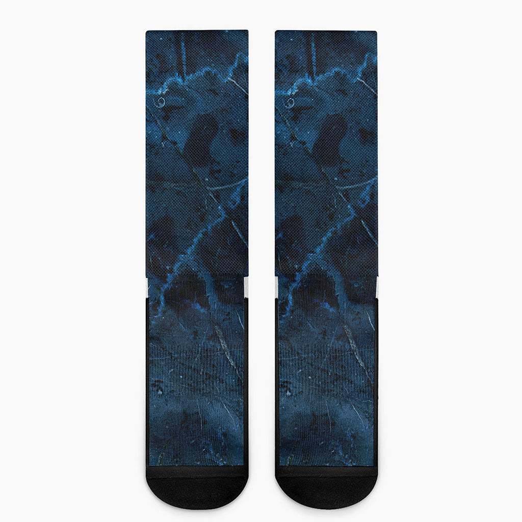 Dark Blue Marble Print Crew Socks