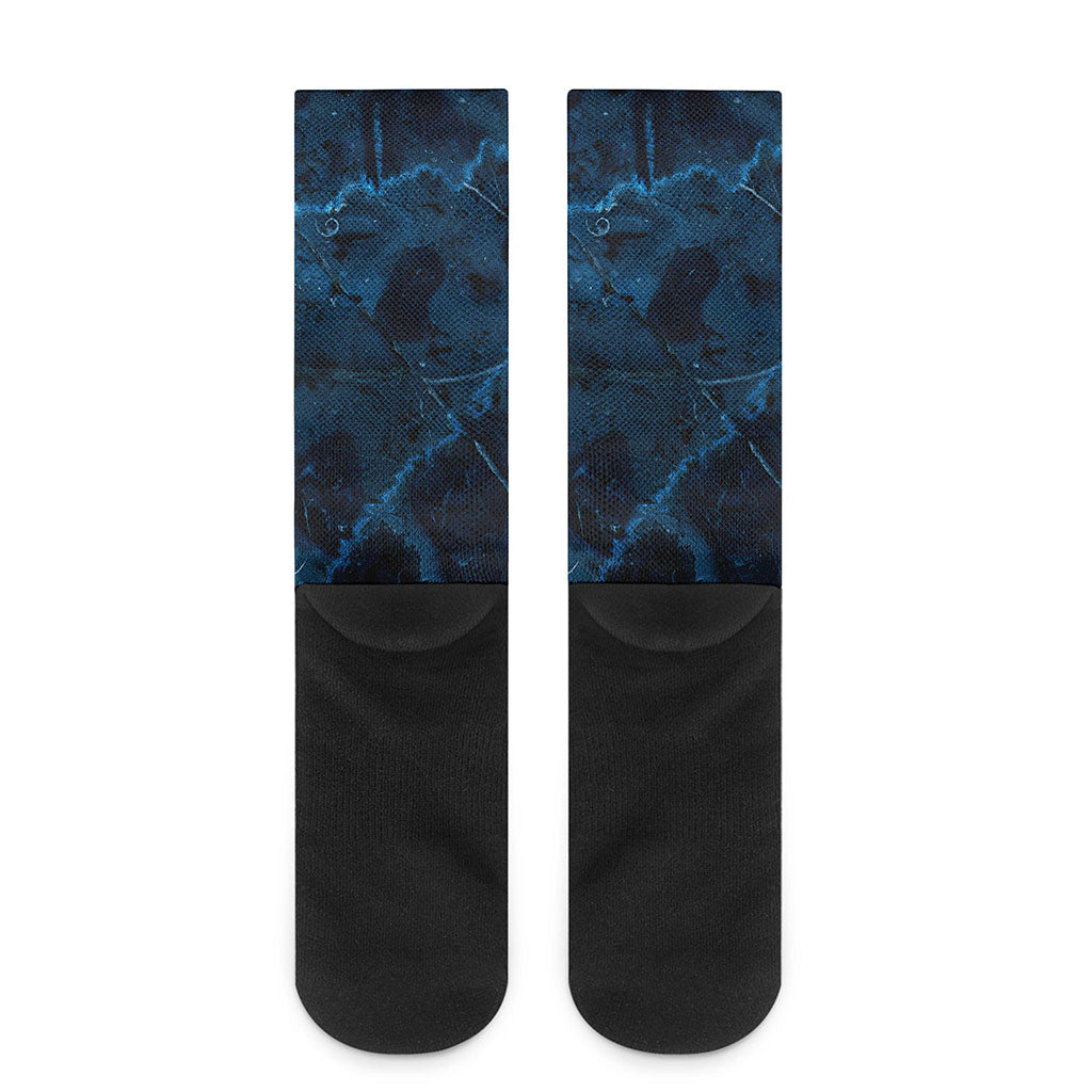 Dark Blue Marble Print Crew Socks