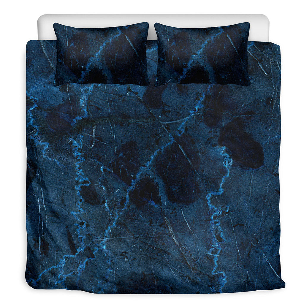 Dark Blue Marble Print Duvet Cover Bedding Set