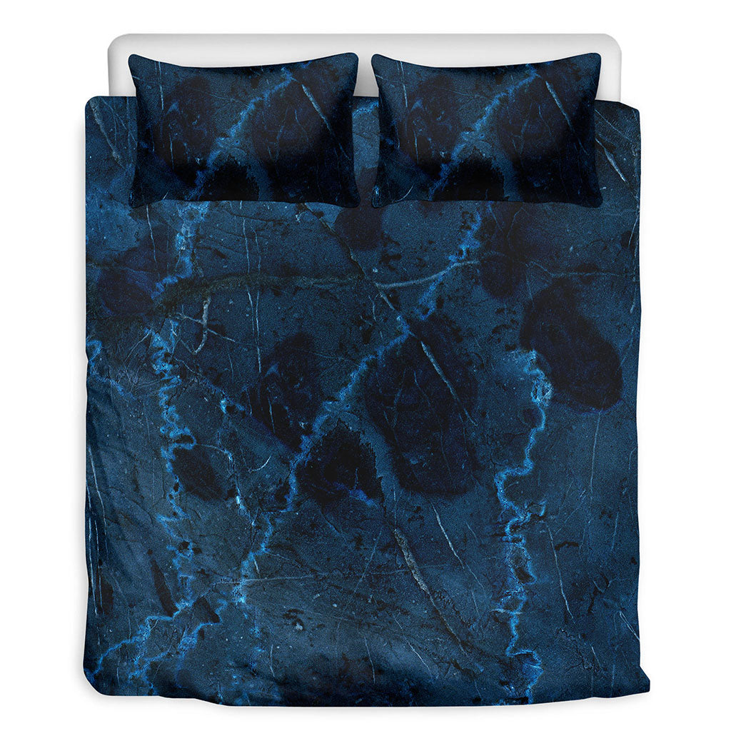 Dark Blue Marble Print Duvet Cover Bedding Set