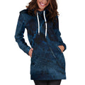 Dark Blue Marble Print Pullover Hoodie Dress