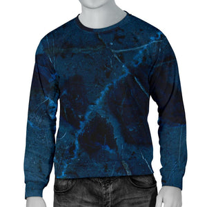 Dark Blue Marble Print Men's Crewneck Sweatshirt GearFrost