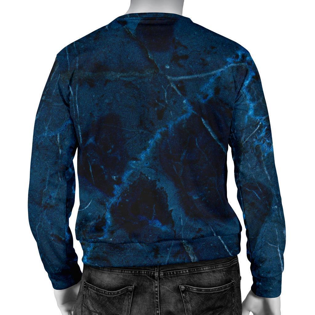 Dark Blue Marble Print Men's Crewneck Sweatshirt GearFrost