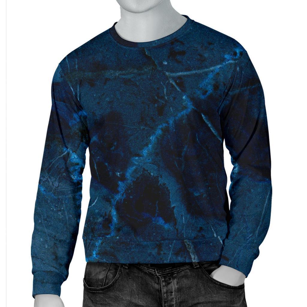 Dark Blue Marble Print Men's Crewneck Sweatshirt GearFrost