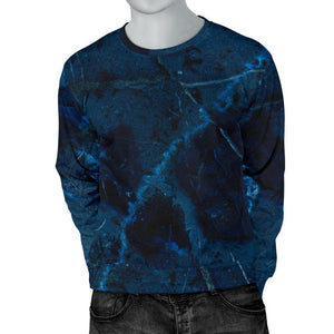 Dark Blue Marble Print Men's Crewneck Sweatshirt GearFrost