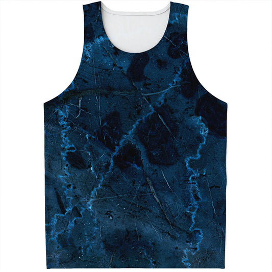 Dark Blue Marble Print Men's Tank Top