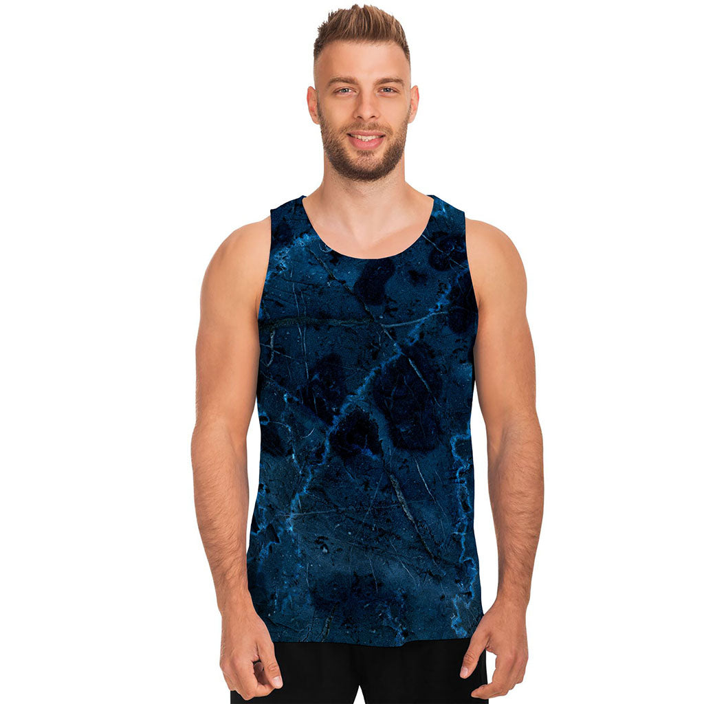 Dark Blue Marble Print Men's Tank Top