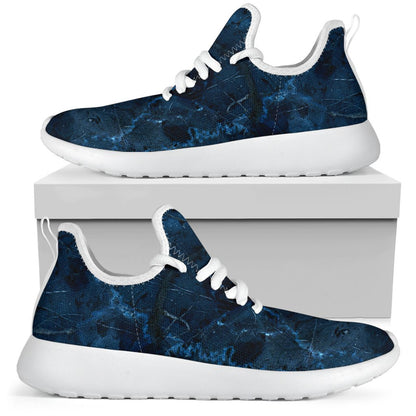 Dark Blue Marble Print Mesh Knit Shoes GearFrost
